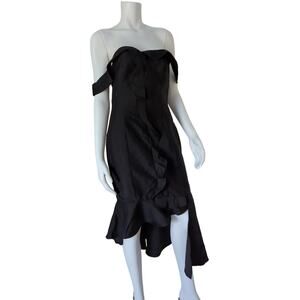 L'ATISE by Amy Black Ruffle Off the Shoulder Asymmetrical Mermaid Dress size S
